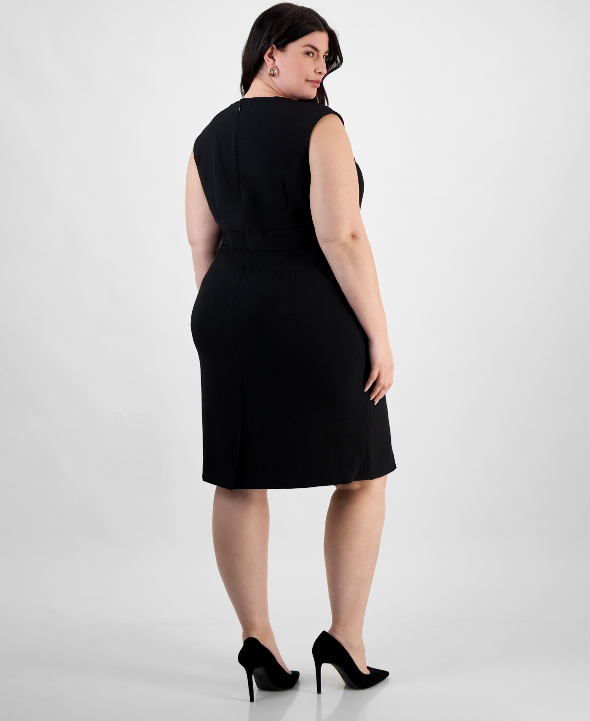 Kasper Plus Size Cap Sleeve Princess Seam Dress In Black