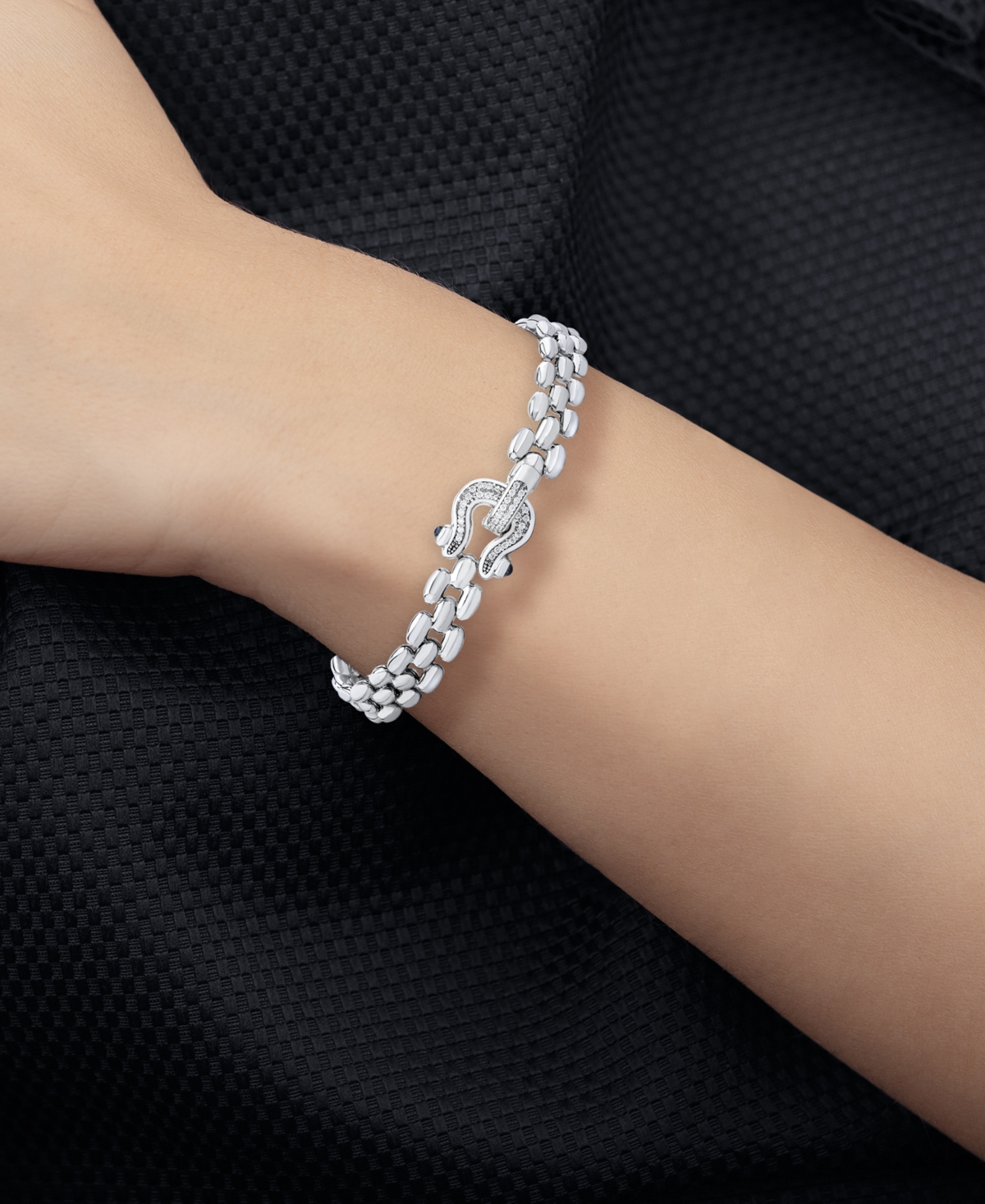 Macy's Diamond Horseshoe Clasp Panther Link Chain Bracelet (1/5 Ct. T.w.) In Sterling Silver In Sterling Silver