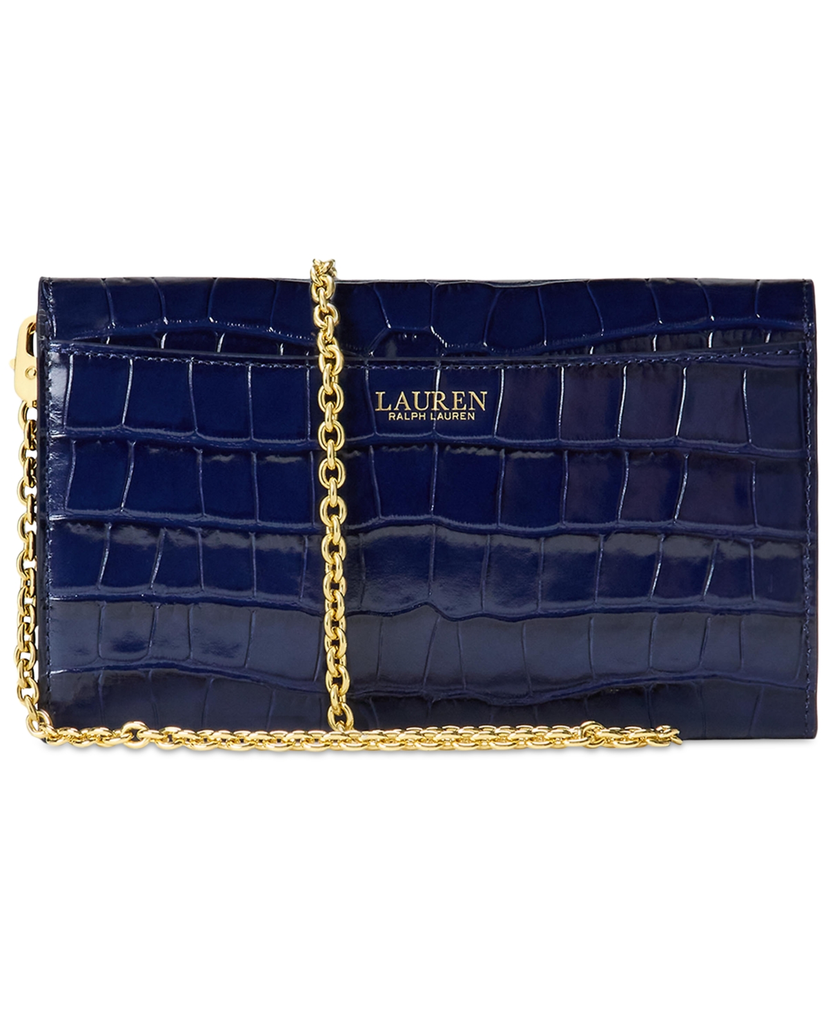 Ralph Lauren Croc-embossed Medium Adair Crossbody In Navy