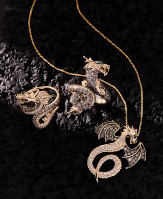 Chocolate Diamond, Nude Diamond & Blackberry Diamond Dragon Pendant Necklace (1 ct. t.w) in 14k Honey Gold