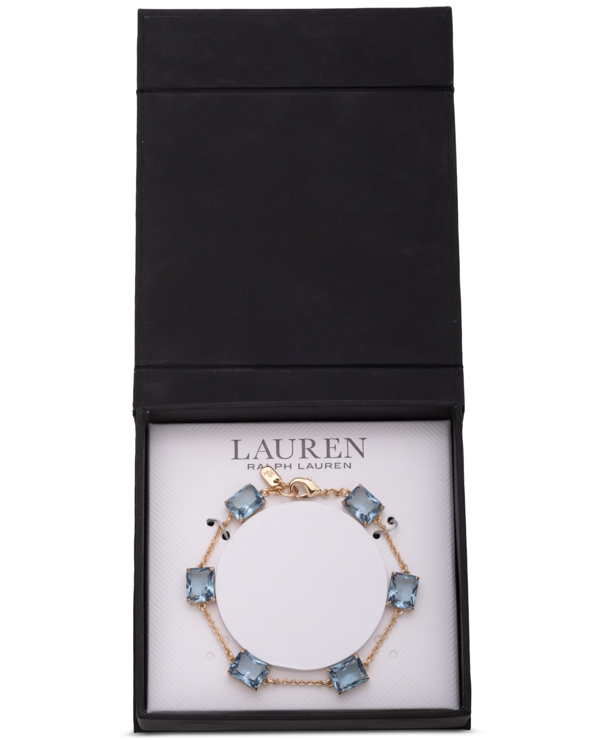 Ralph Lauren Gold-tone Square Stone Flex Bracelet In Lt Sapphre