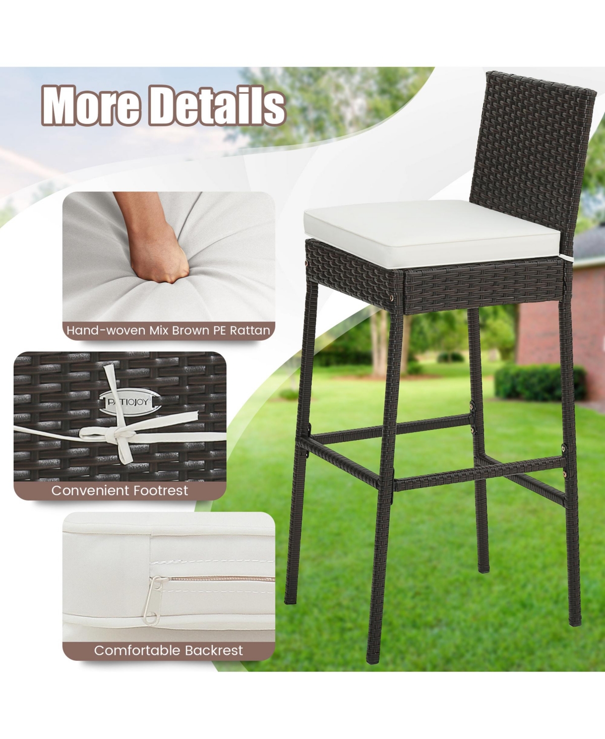 Costway 4 Pcs Patio Wicker Barstools Bar Height Chairs with Cushions Backyard