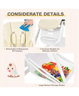 Baby Convertible Folding Adjustable High Chair with Wheel Tray Storage Basket
