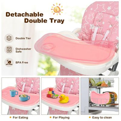 Folding Baby High Dining Chair with 6-Level Height Adjustment