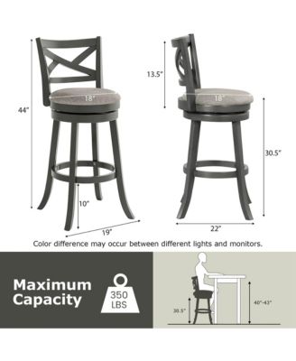 Swivel Bar Stools Set of 2 Bar Height Chairs with Hollow Back Soft-padded Seat