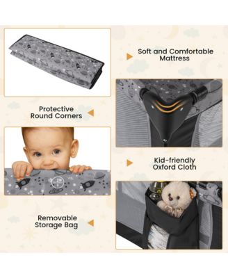 Portable Baby Playard Nursery Center Crib Bassinet w/ Hanging Toys & Music Box