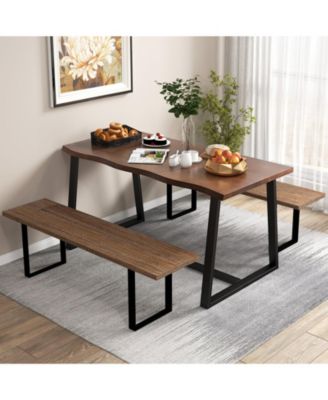 63" Large Dining Table with Wavy Edge and Heavy-duty Metal Frame
