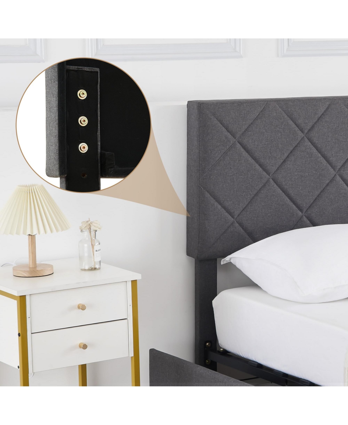gaomon Size Platform Bed Frame with Adjustable Headboard and 4 Storage Drawers