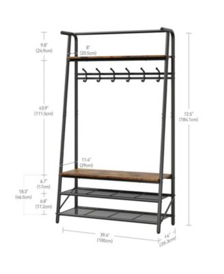 Coat Rack Shoe Bench, 4-in-1 Hall Trees Entryway Bench with Coat Rack and Shoe Rack, Wood Look Accent Furniture with Steel Frame Storage Shelf and Hanging Bar, Industrial