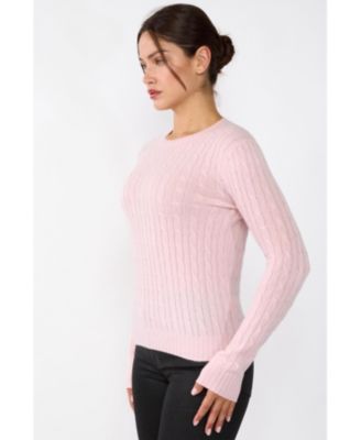 Women's 100% Cashmere Cable-knit Long Sleeve Pullover Crew Neck Sweater