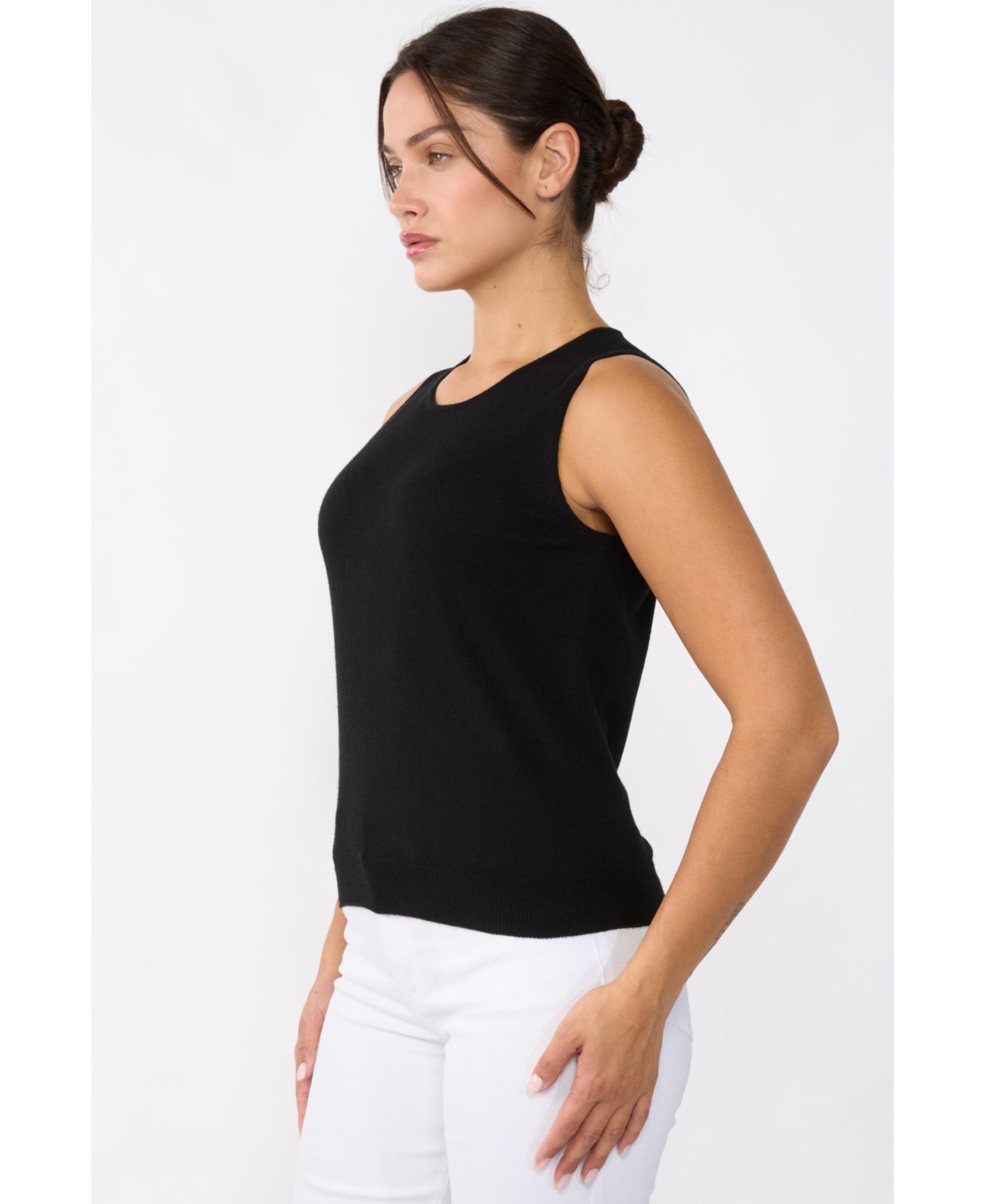 Женский жилет JENNIE LIU 100% Cashmere Tank Tops Sleeveless Crewneck Sweater Vest, цвет: Чёрный — фото 2