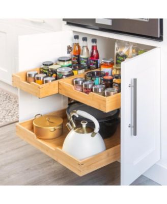 20 x 20 In Bamboo Wooden Pull Out Cabinet Organizer with Heavy Duty Metal Rails