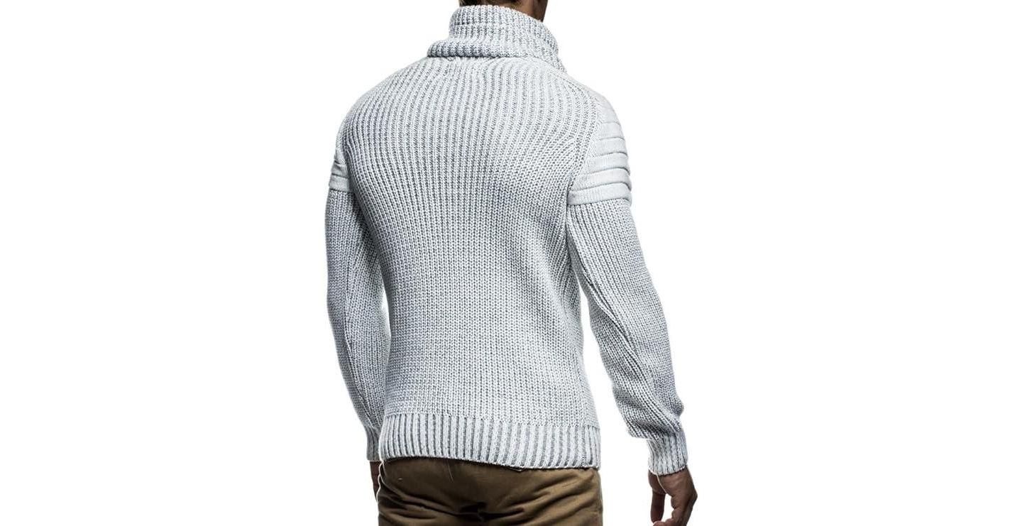 Мужской свитер Leif Nelson Knitted Winter Pullover with Shawl Collar Sweater Hoodie Sweatshirt Slim Fit Long Sleeve, цвет: Бежевый / Серый — фото 3
