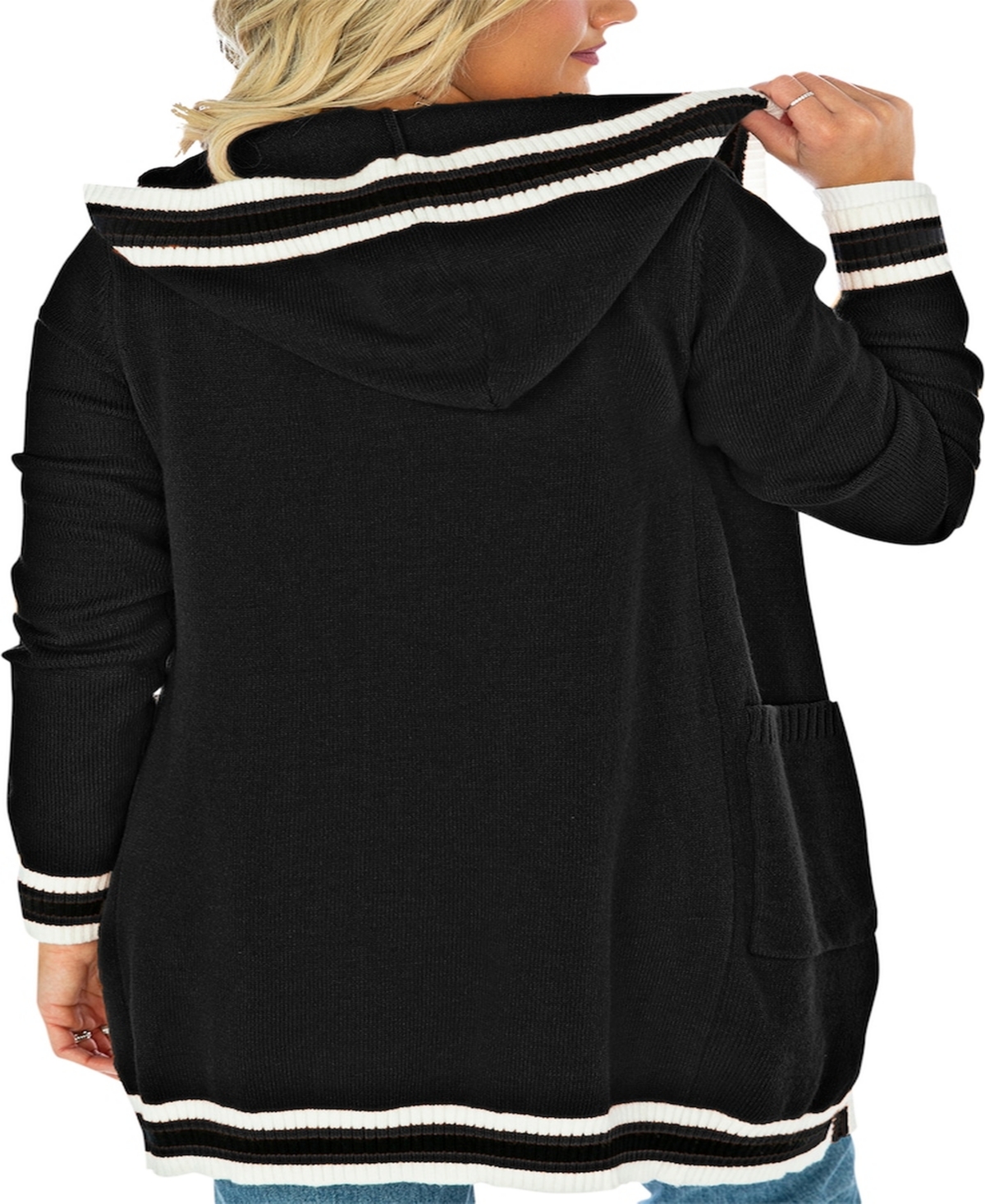 Gameday Couture Women'sFlorida State Seminoles Stripe Detail Tri-Blend Hoodie Cardigan Sweater - Black
