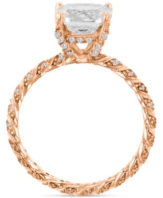 Cubic Zirconia Cushion Cut Twist Shank Solitaire Ring in 14k Rose Gold-Plated Sterling Silver