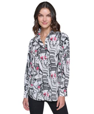 KARL LAGERFELD PARIS - Women's Printed Button-Front Shirt