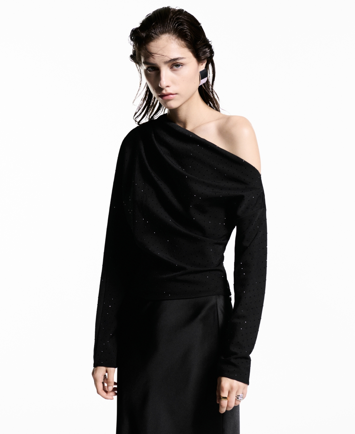 MANGO WOMEN'S ASYMMETRICAL SEQUINED BLOUSE 