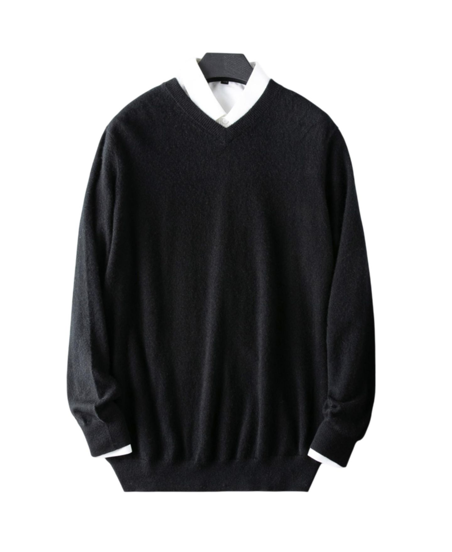 Мужской свитер Bellemere New York Solid V-Neck Merino, цвет: Чёрный — фото 6