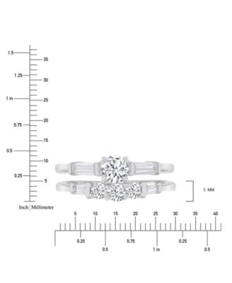 Cubic Zirconia Round & Baguette Promise or Engagement Ring in Sterling Silver