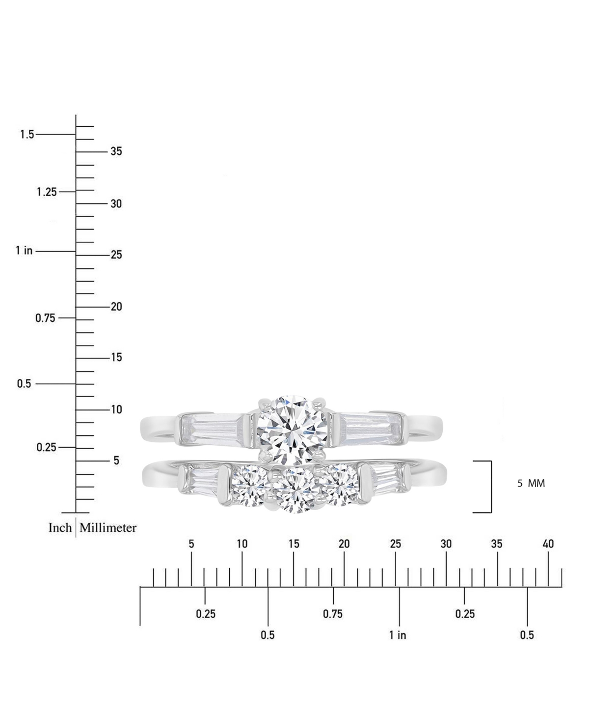 Macy's Cubic Zirconia Round & Baguette Promise Or Engagement Ring In Sterling Silver In Silver