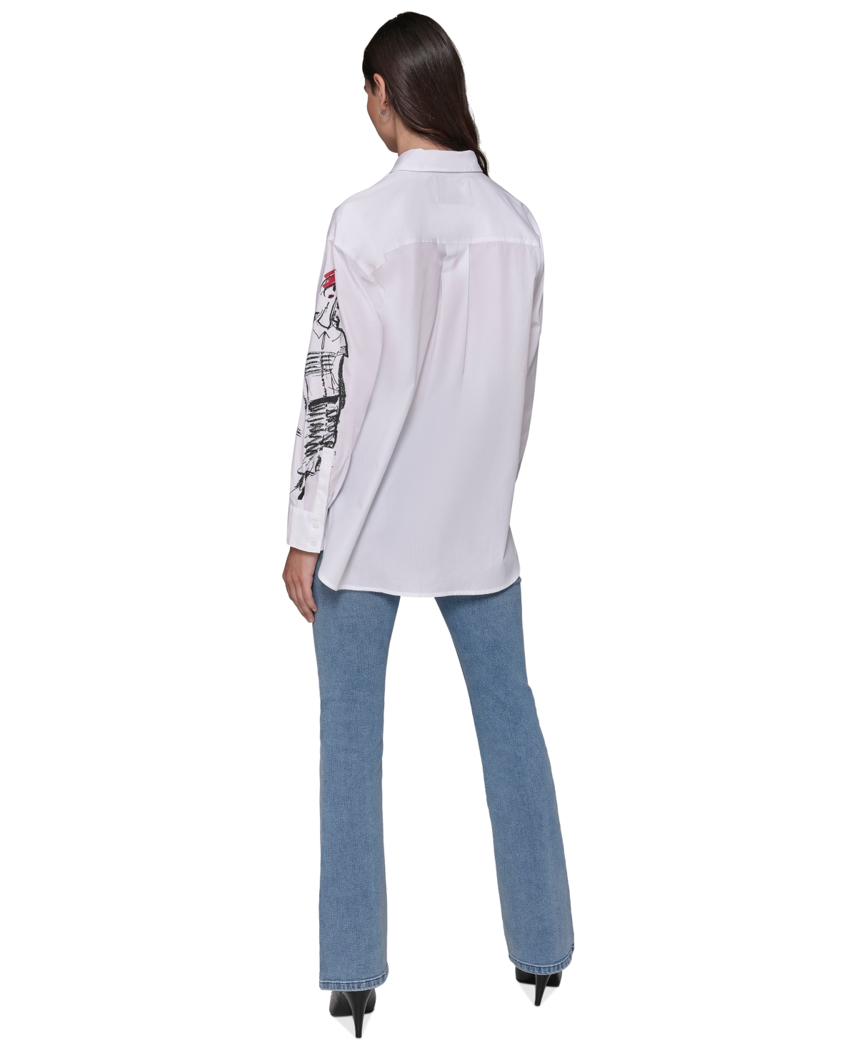 Shop Karl Lagerfeld Women's Cotton Poplin Sketch Girl Button-front Top In White