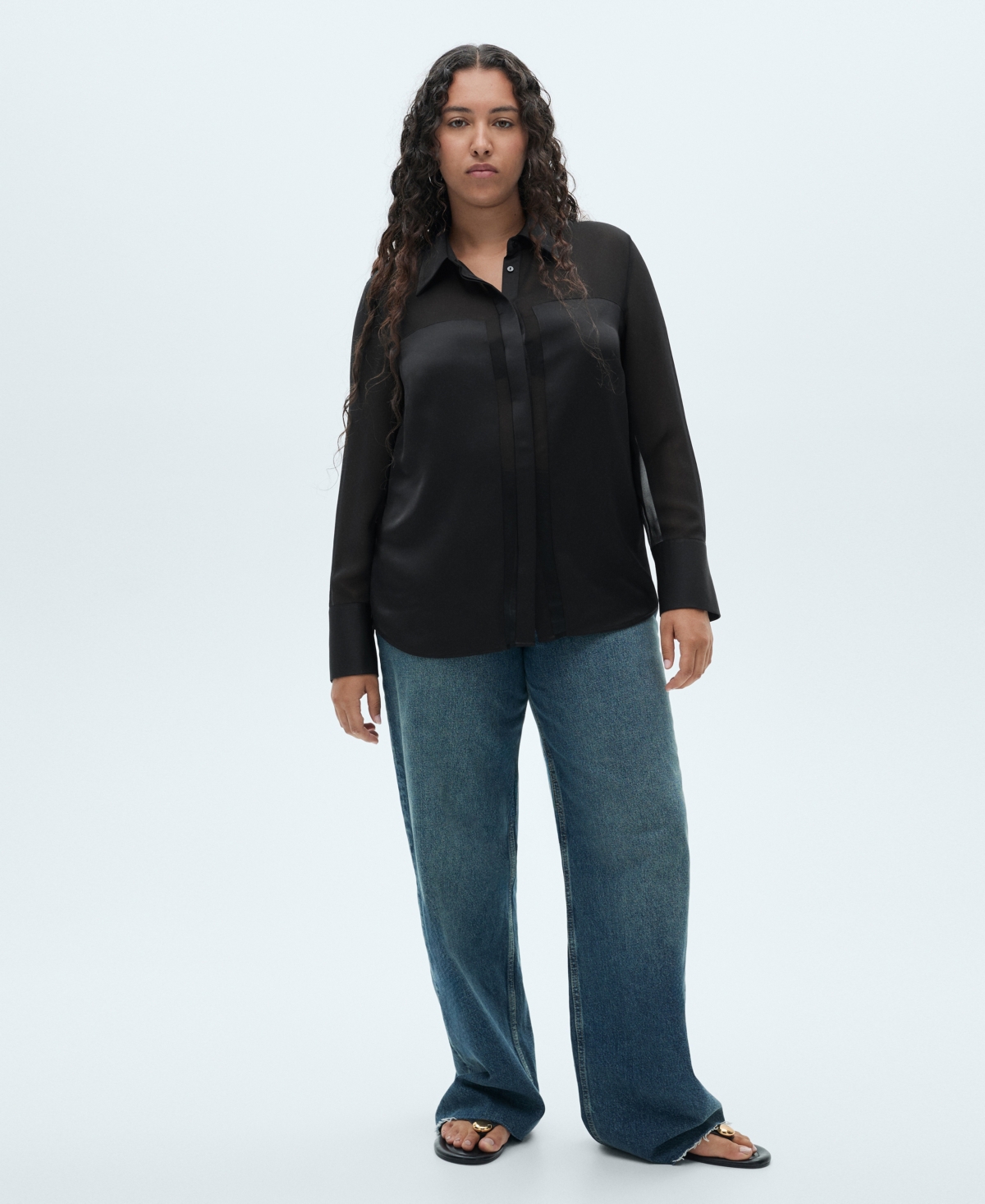 Mango Women's Concealed Buttons Detail Chiffon Shirt In Black