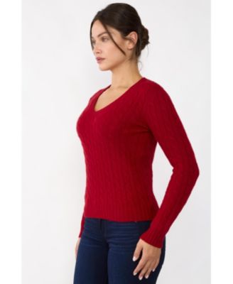 Women's 100% Cashmere V-Neck Sweater | Chuncky Cashmere Cable-knit Sweaters