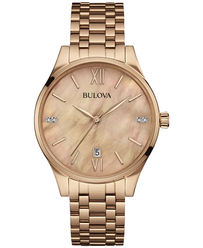 Women's bulova rose gold diamond watch outlet
