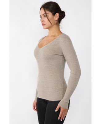 Women's 100% Cashmere V-Neck Sweater | Ribbed Tissue Weight Cashmere Sweaters