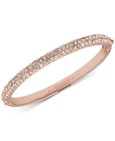 Anne Klein Rose Gold-Tone Crystal Pavé Bangle Bracelet - Jewelry ...