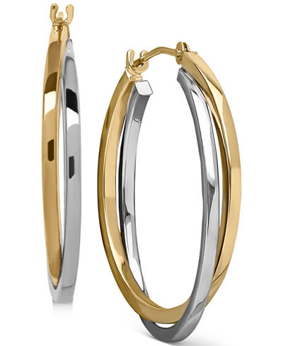 Two-Tone, Gold or White Gold Intertwined Hoop Earrings in 14k Gold and 14k White Gold