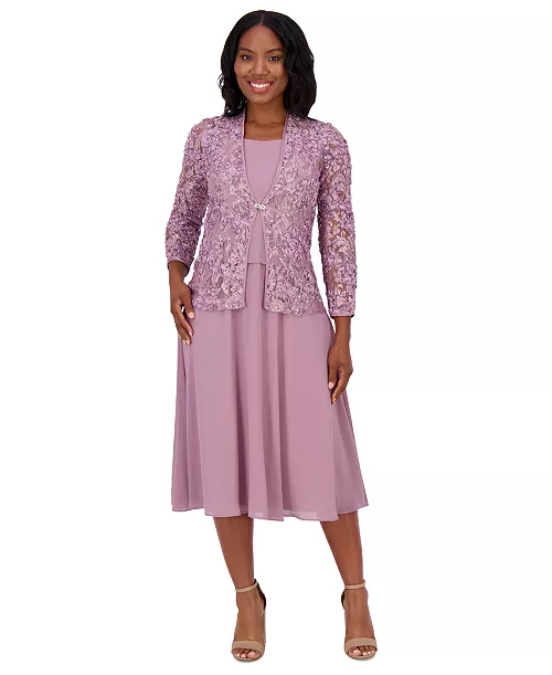 petite lace jacket & chiffon midi dress set