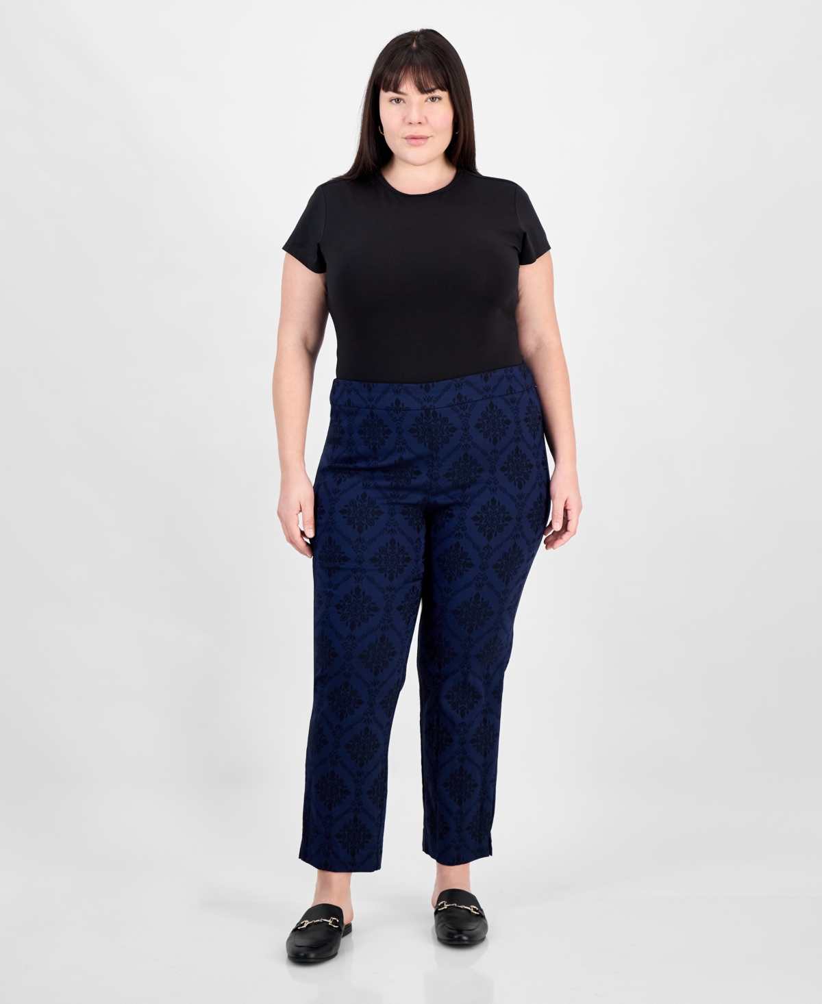 Jm Collection Plus Size Printed Jacquard Pants, Exclusively At Macy's In Intrepid Blue