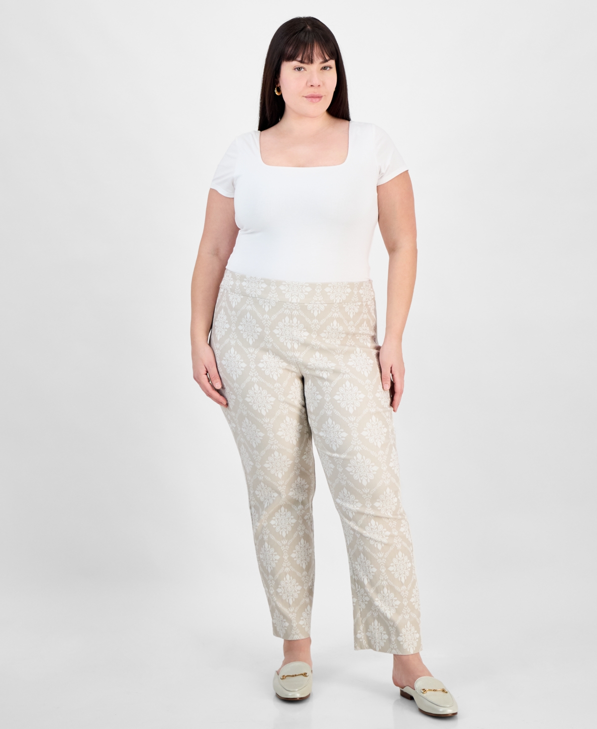 JM COLLECTION PLUS SIZE PRINTED JACQUARD PANTS, EXCLUSIVELY AT MACY'S 
