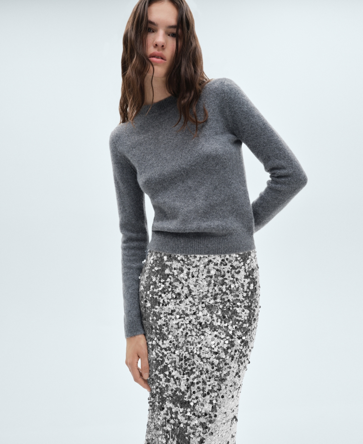 Mango Women's Sequin Midi Skirt In Silver