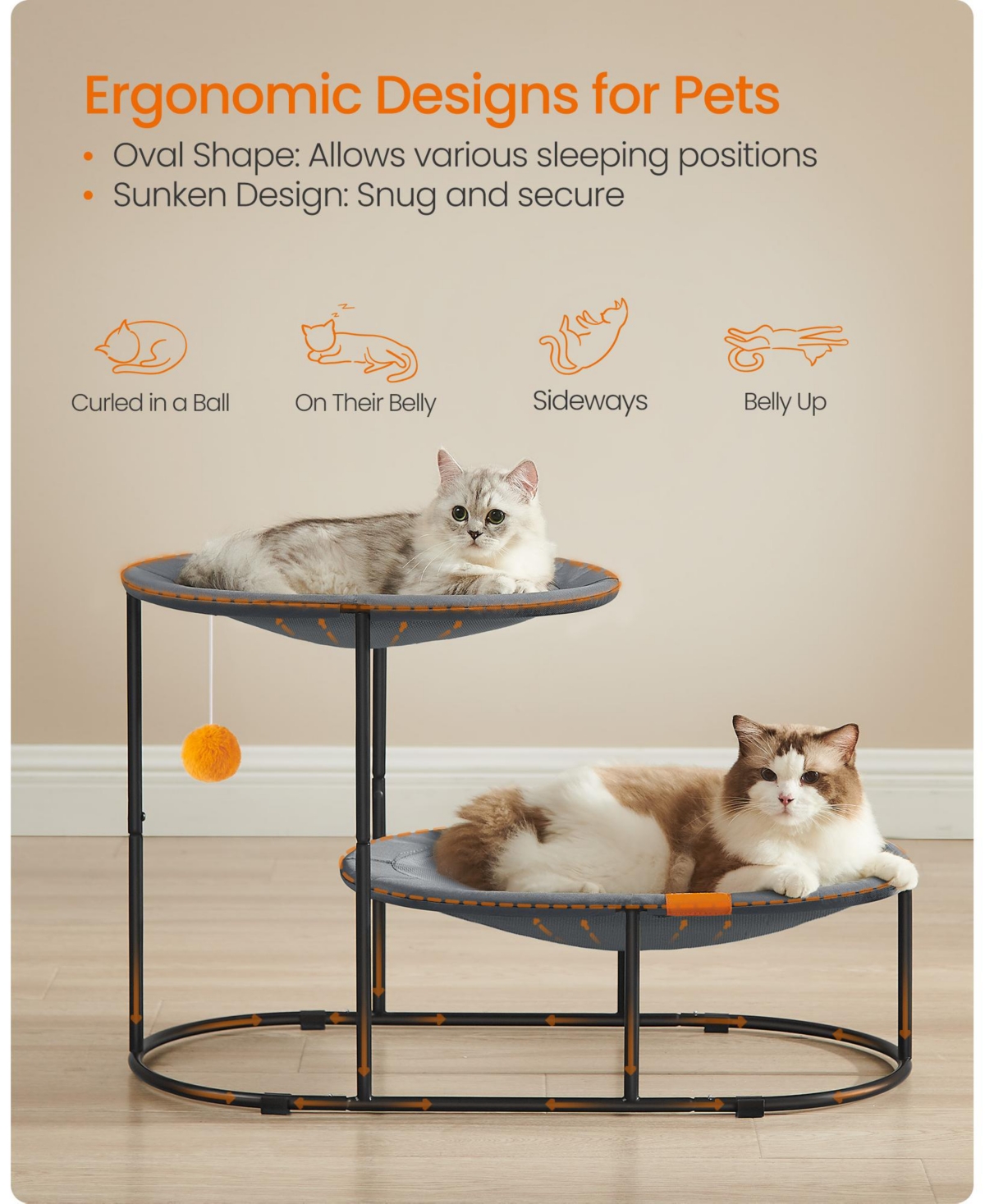 Slickblue 2-Tier Elevated Cat Bed Breathable Cat Hammock for Multi-Cat Households and Comfortable Relaxation
