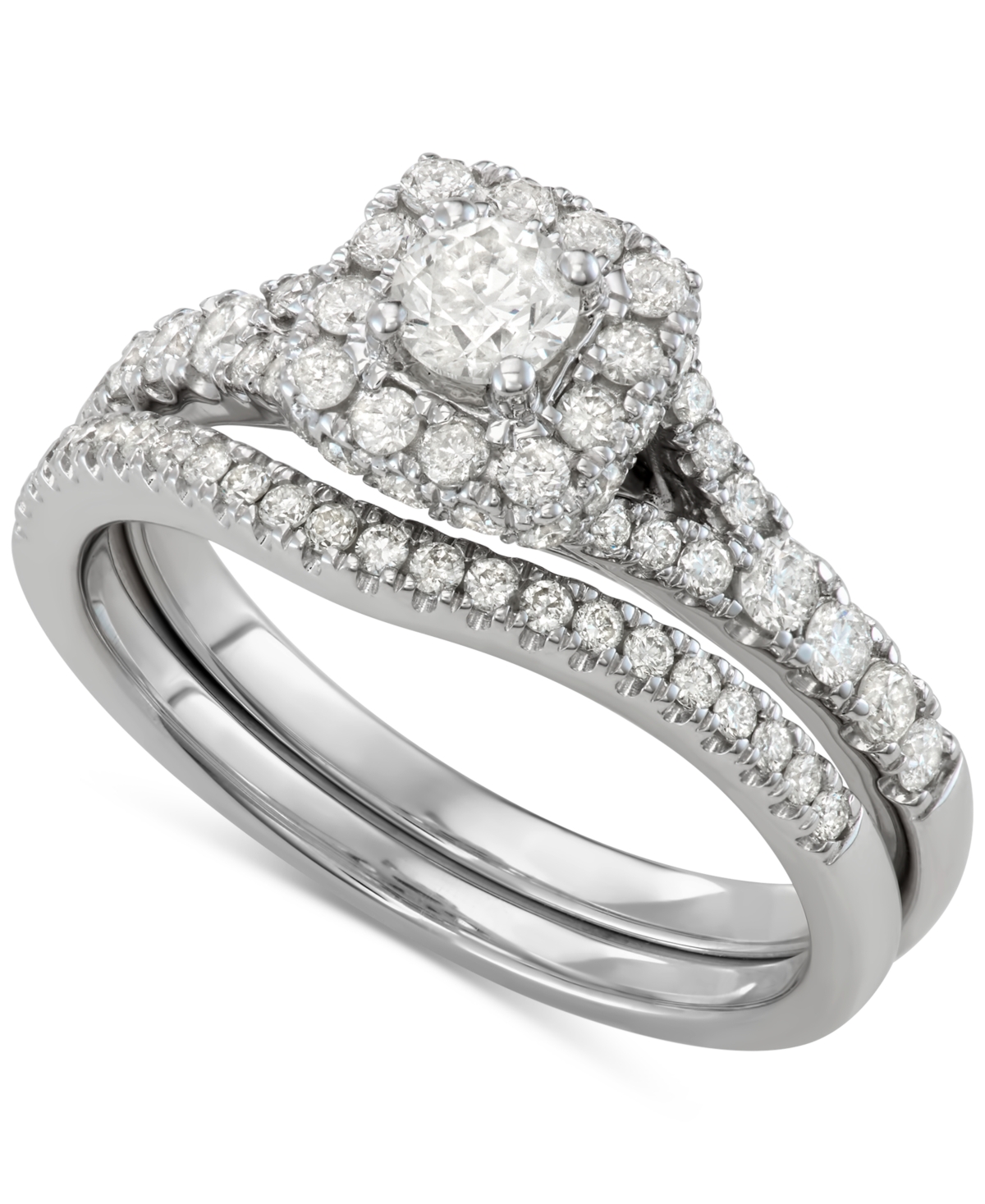 Macy's Diamond Squared Halo Bridal Set Ring (1 Ct. T.w.) In 14k White Gold In White Gold