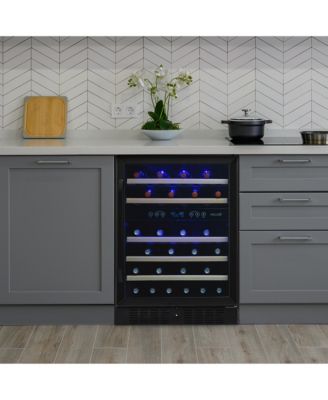 24-inch 46 Bottle Wine Cooler Refrigerator, Built-in Dual Zone Wine Fridge in Black Stainless Steel, Quiet Operation with Beechwood Shelves