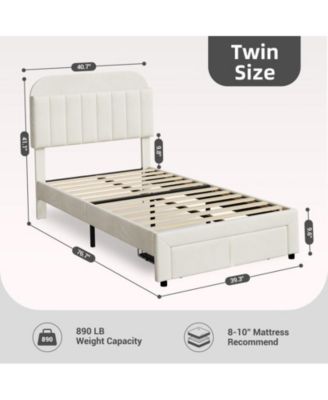 Twin Bed Frame with Drawer, Velvet Upholstered Platform Bed Frame with Storage Headboard, No Box Spring Needed, Easy Assembly, Noise-Free