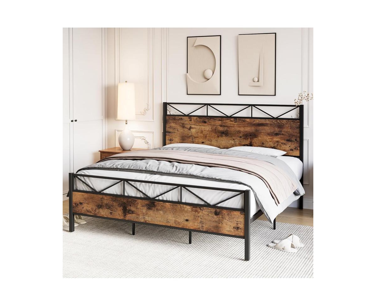 gaomon Size Bed Frame with Headboard, Industrial Platform Bed Frame with 14 Strong Metal Slats Support, 11'' Under-Bed Storage, No Noise