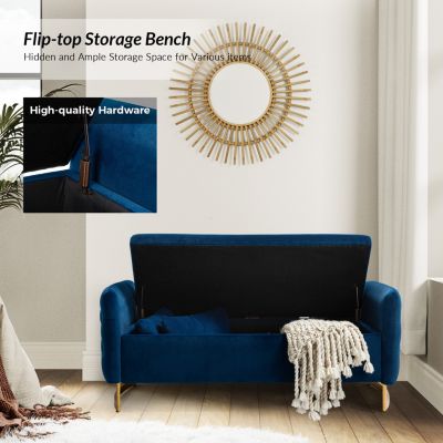 Christoph Upholstered Flip Top Storage Bench with Metal Legs