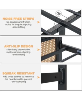 King Size Rattan Bed Frame with Headboard, Black Boho Cane Platform Bed Frame with Strong Metal Slat, Noise Free, No Box Spring Needed