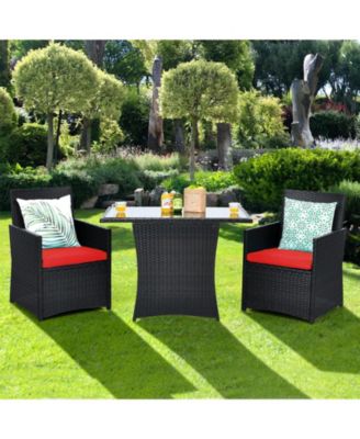 3 Pieces Patio Rattan Furniture Set with Cushion and Sofa Armrest
