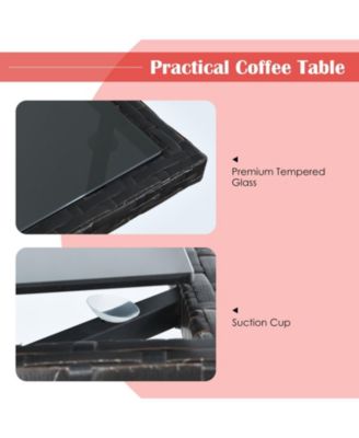 3 Pieces Patio Rattan Furniture Set with Cushion and Sofa Armrest