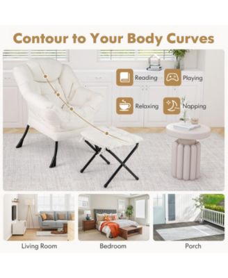 Modern Accent Chair with Folding Footrest and Head Pillow