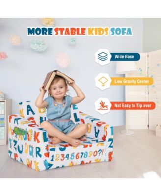 2-in-1 Convertible Kids Sofa with Velvet Fabric