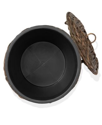 Hyacinth Trash Can with Lid and Liner, Woven Waste Basket