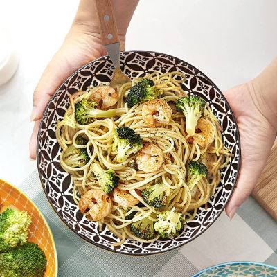 9.75" Ceramic Pasta Bowls – 50oz Large Shallow Salad Serving Bowls & Plates, Set of 4, White, Microwave & Dishwasher Safe