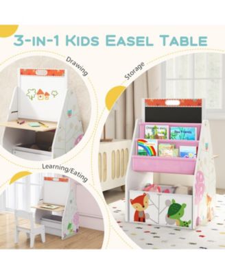 3 in 1 Kids Easel and Play Station Convertible with Chair and Storage Bins