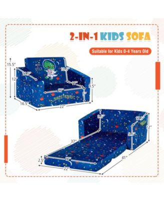 2-in-1 Convertible Kids Sofa with Velvet Fabric